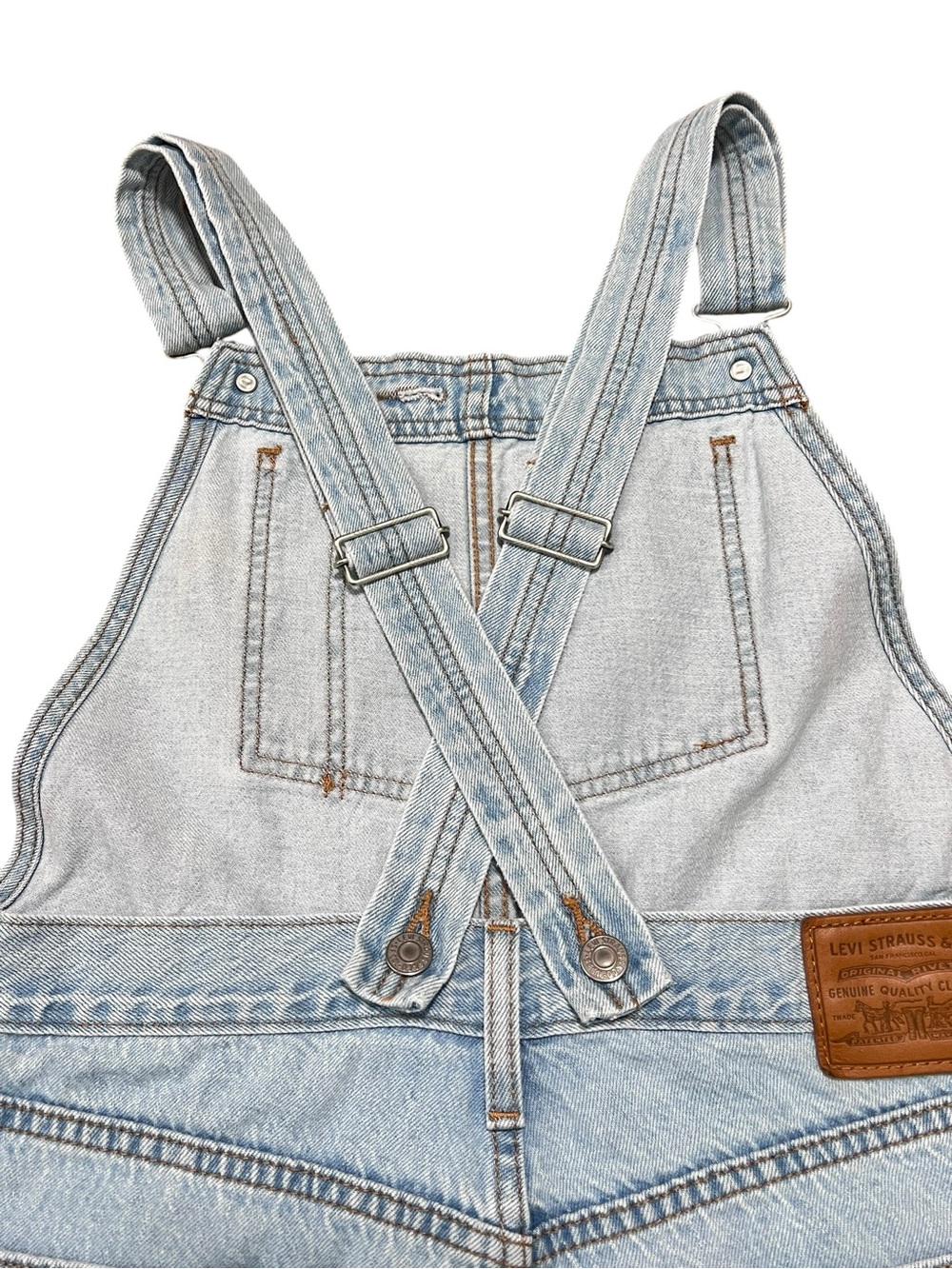 Levis Premium Big E Denim Barrel Legs Baggy Overalls M Cross-back Straps Light - Picture 7 of 13
